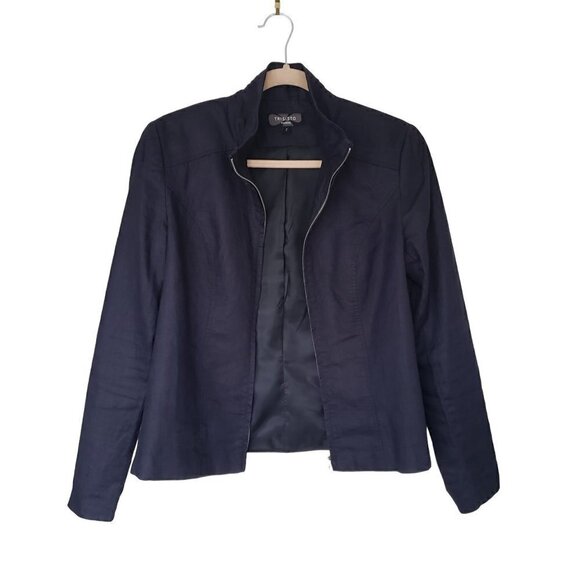 Trisisto Linen Navy Blue Zip Front Blazer Jacket - Picture 1 of 7